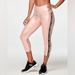 Limited Edition Metallic Zumba Wear pink / peach leopard leggings /capri.
